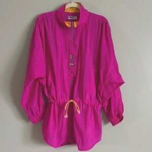 Vintage Pink Puma Windbreaker Pullover Size Large Cinch Waist Southwestern Aztec